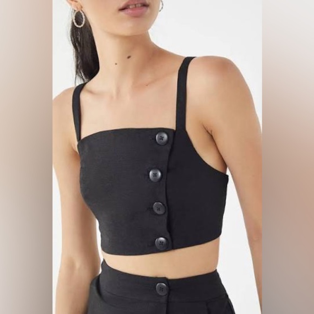 Urban Outfitters Black Buttoned Crop Tank Top